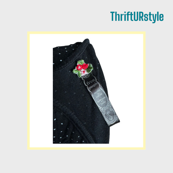 FREE PEOPLE Black Polka Dot Dress with Embroidered Sleeveless Small - Picture 8 of 11